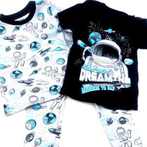 Boys Pajama Sleepwear Set Size 3T Matching 3pc Top Pants Bottoms Space Children